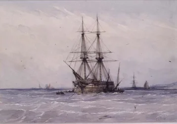 Brig at Anchor and Boats Alongside